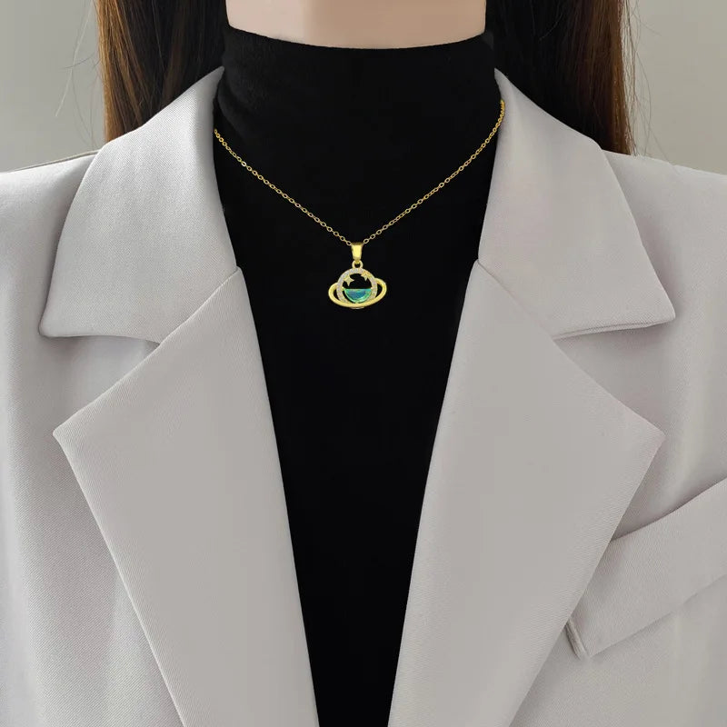 Star Galaxy Pendant Choker Necklace – Gold Stainless Steel