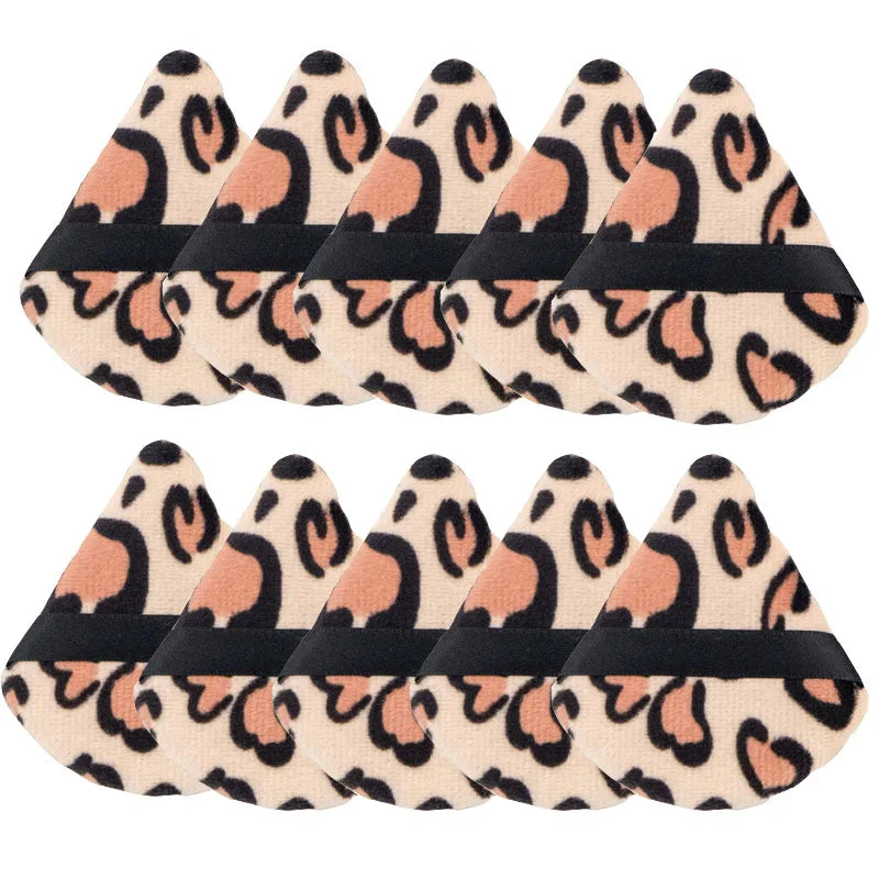 Leopard Print Velvet Powder Puff Set | 3 Shapes, Ribbon Strap