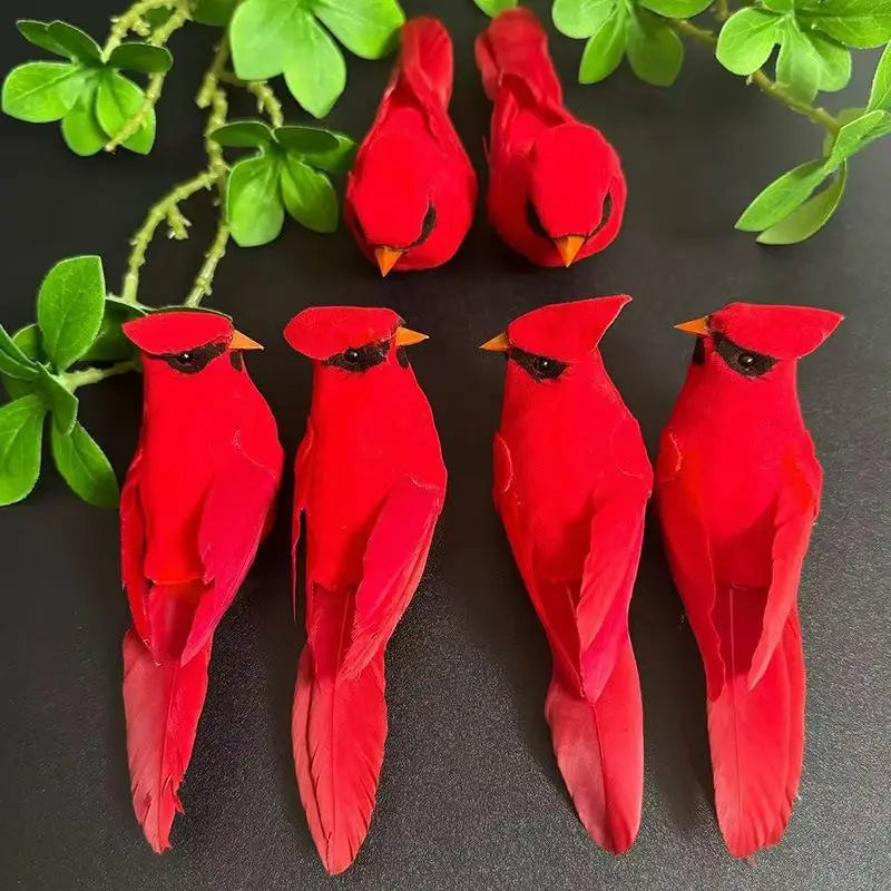 3 Pcs Artificial Red Cardinal Bird Ornaments | Home & Wedding Decor