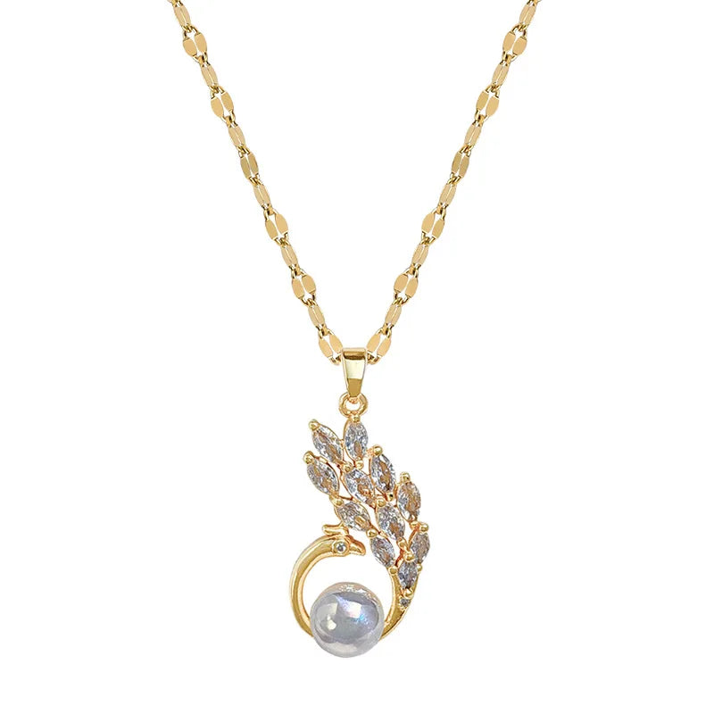 Peacock Pendant Necklace Gold Stainless Steel Choker for Women
