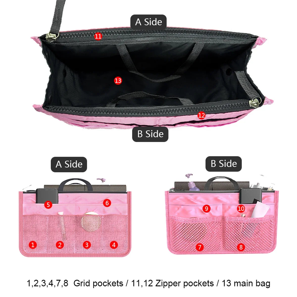 Women's Nylon Handbag Organizer Insert – Travel Purse Liner
