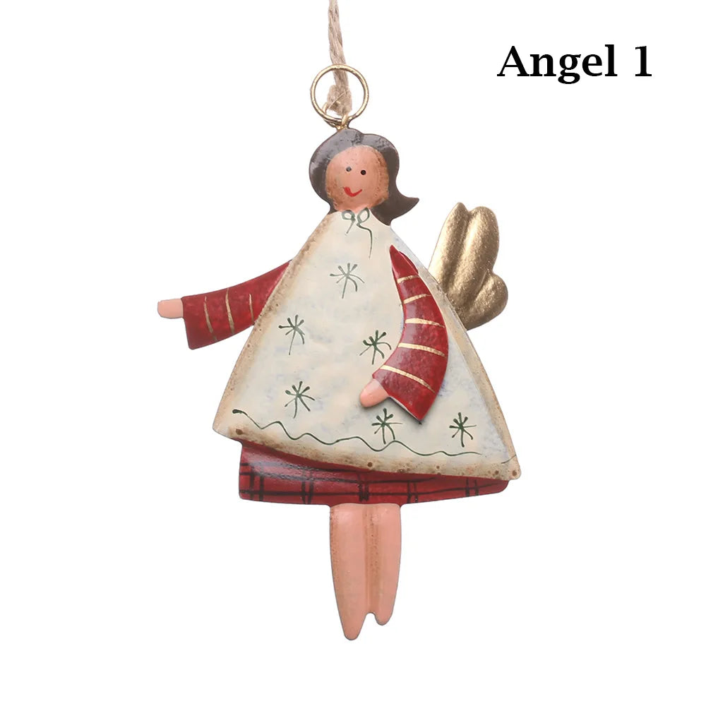 Retro Metal Christmas Ornaments – Angel, Santa & Snowman Pendants