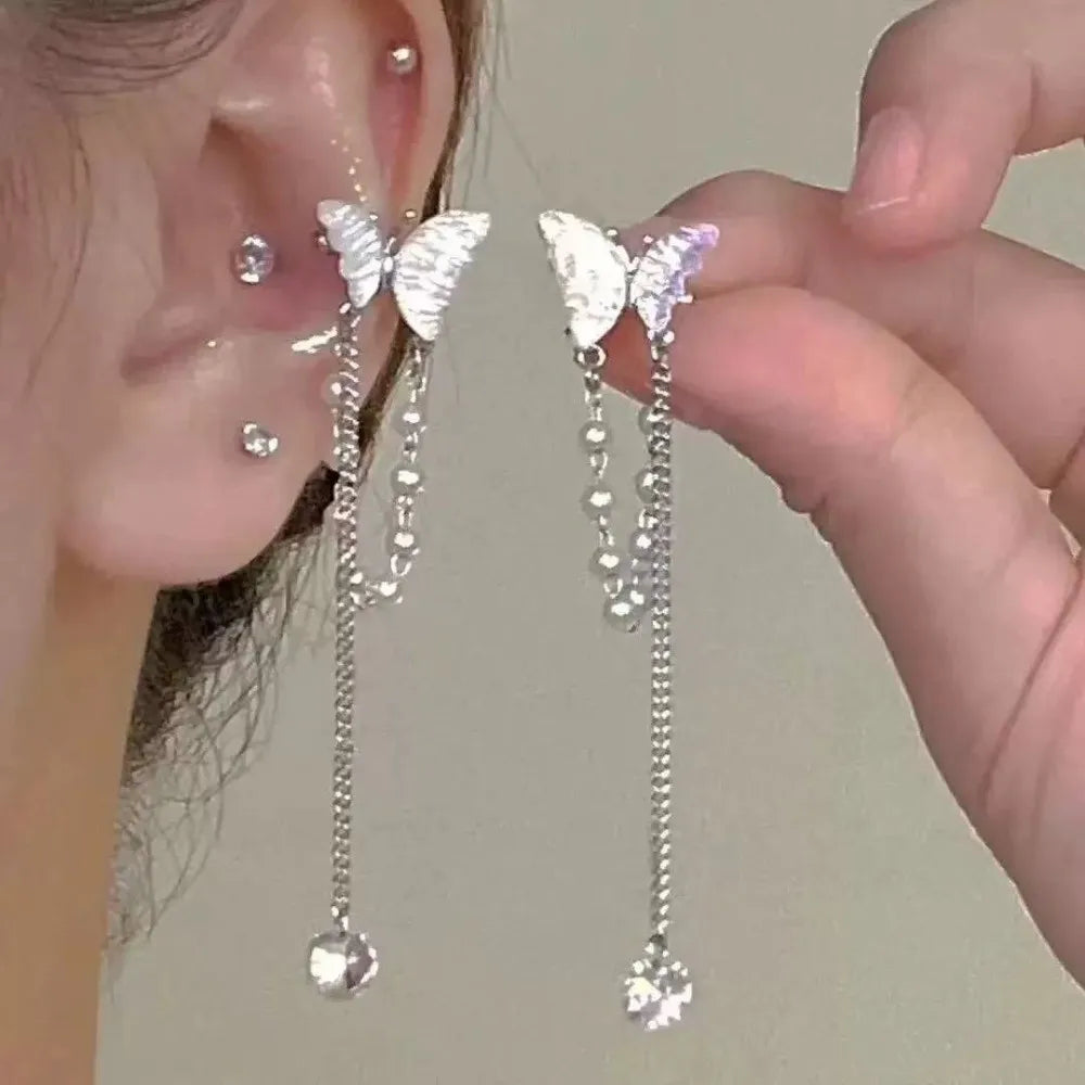 Zircon Long Tassel Clip-On Ear Cuffs – No Piercing Earrings