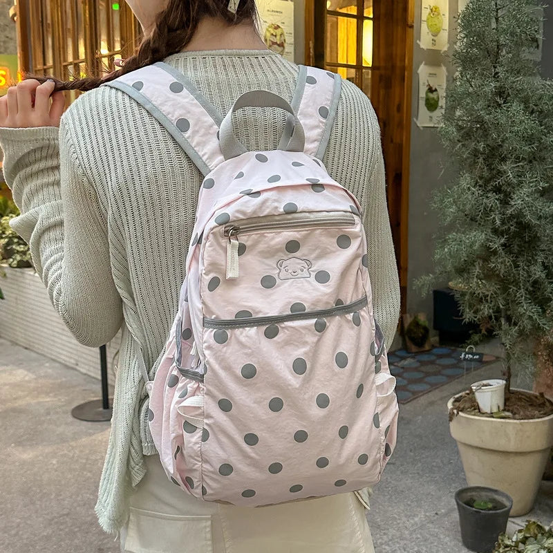 Sweet Polka Dot Canvas Backpack – Large Capacity Women's Bag