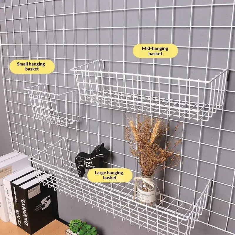 Iron Grid Wall Hanging Basket – Decorative Storage Display Rack