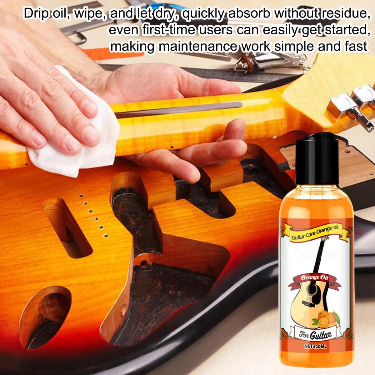 Guitar Fretboard Polishing Oil 120ml + Cleaning Cloth Set