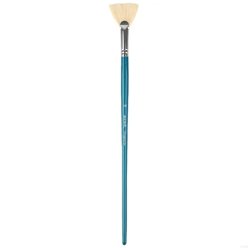 Pig Bristle Fan Paint Brush – Long Handle Artist Acrylic Brush