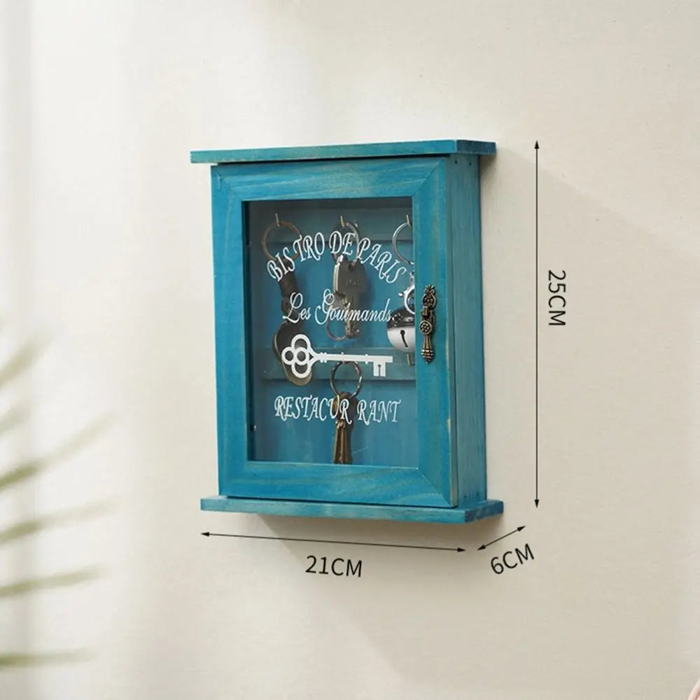 Vintage Wooden Key Cabinet Box – 6 Hooks, Wall Mounted