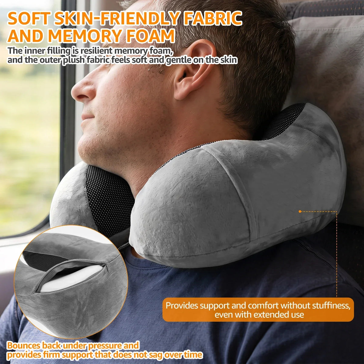 U-Shape Memory Foam Travel Neck Pillow Set with Eye Mask & Earplugs