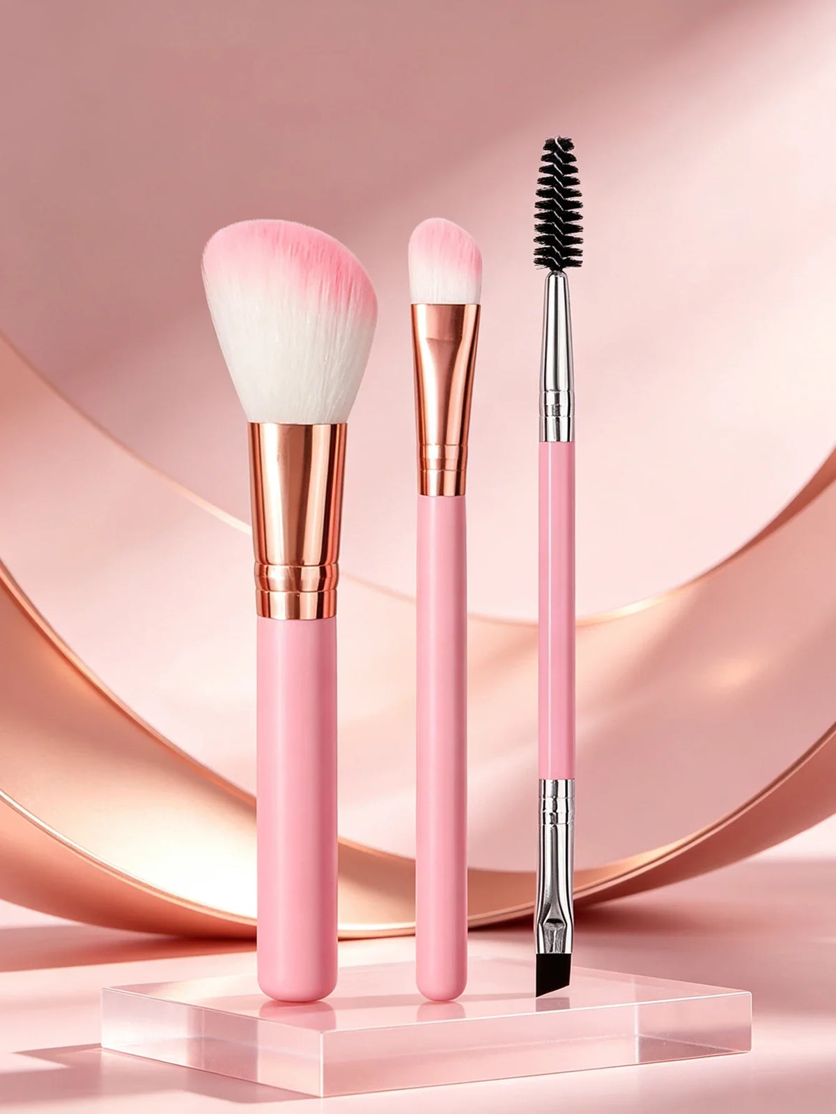 3-Piece Pink Travel Makeup Brush Set – Blush & Eye Brushes