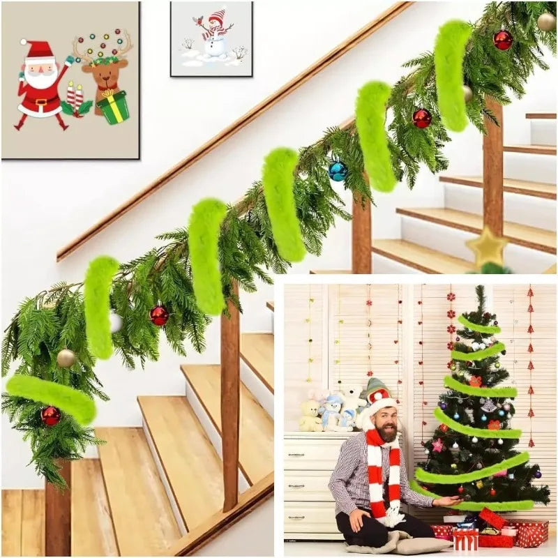 Lime Green & White Faux Fur Christmas Garland 7FT