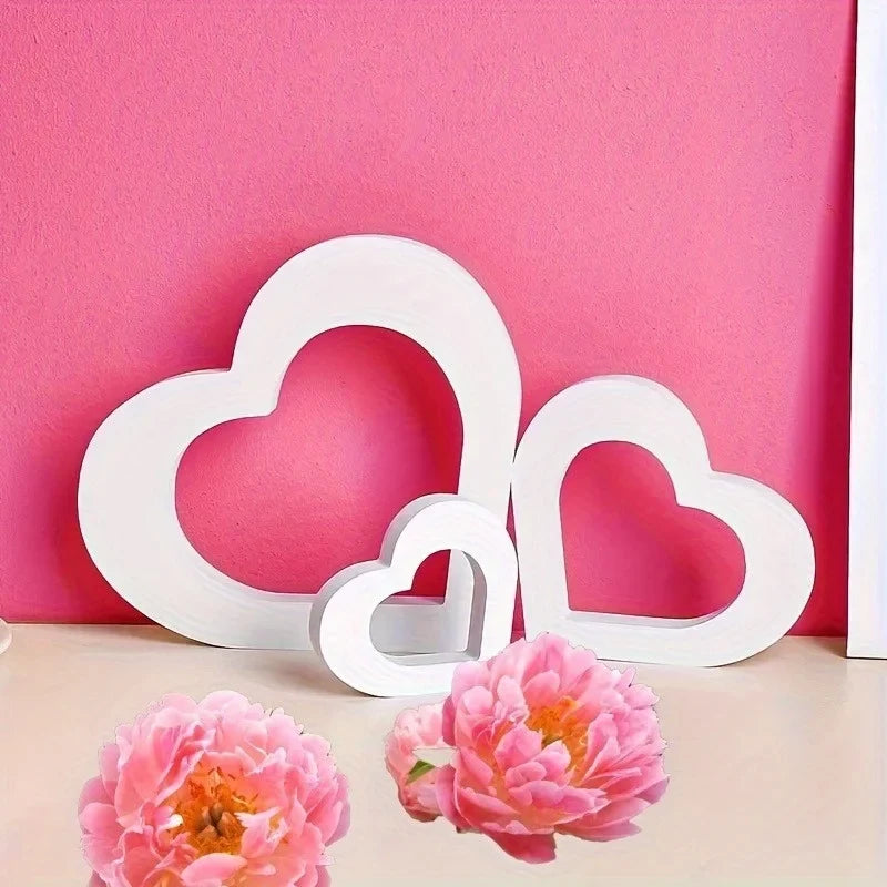 3Pcs White Heart Shaped PVC Decorations – Minimalist Décor