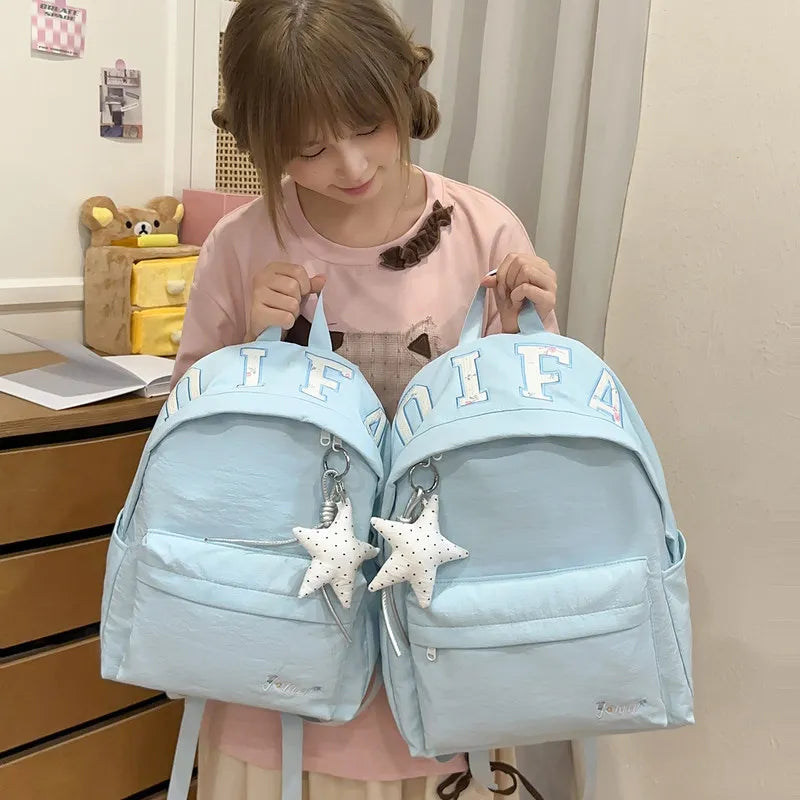 Korean Vintage Embroidered Letter Backpack – Unisex Student