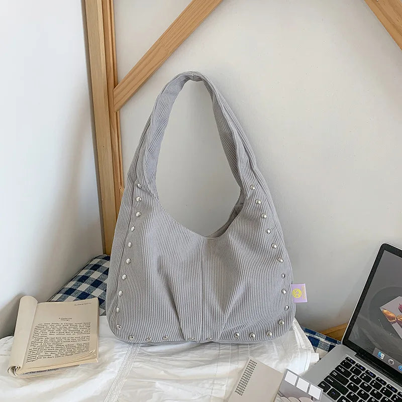 Women's Vintage Corduroy Shoulder Bag | Rivet Underarm Handbag