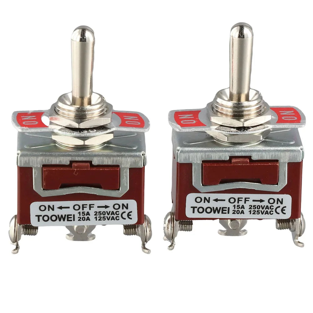 2Pcs Heavy Duty Metal Toggle Switch 15A 250V 3-Pin ON/OFF/ON