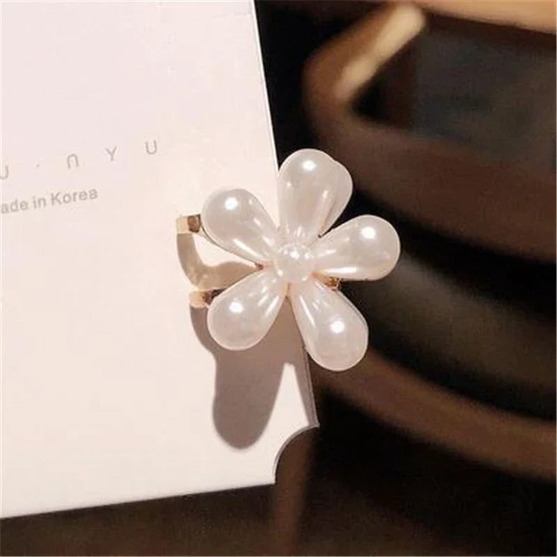 Pearl Camellia Hair Clip Set – Korean Floral Barrettes for Women