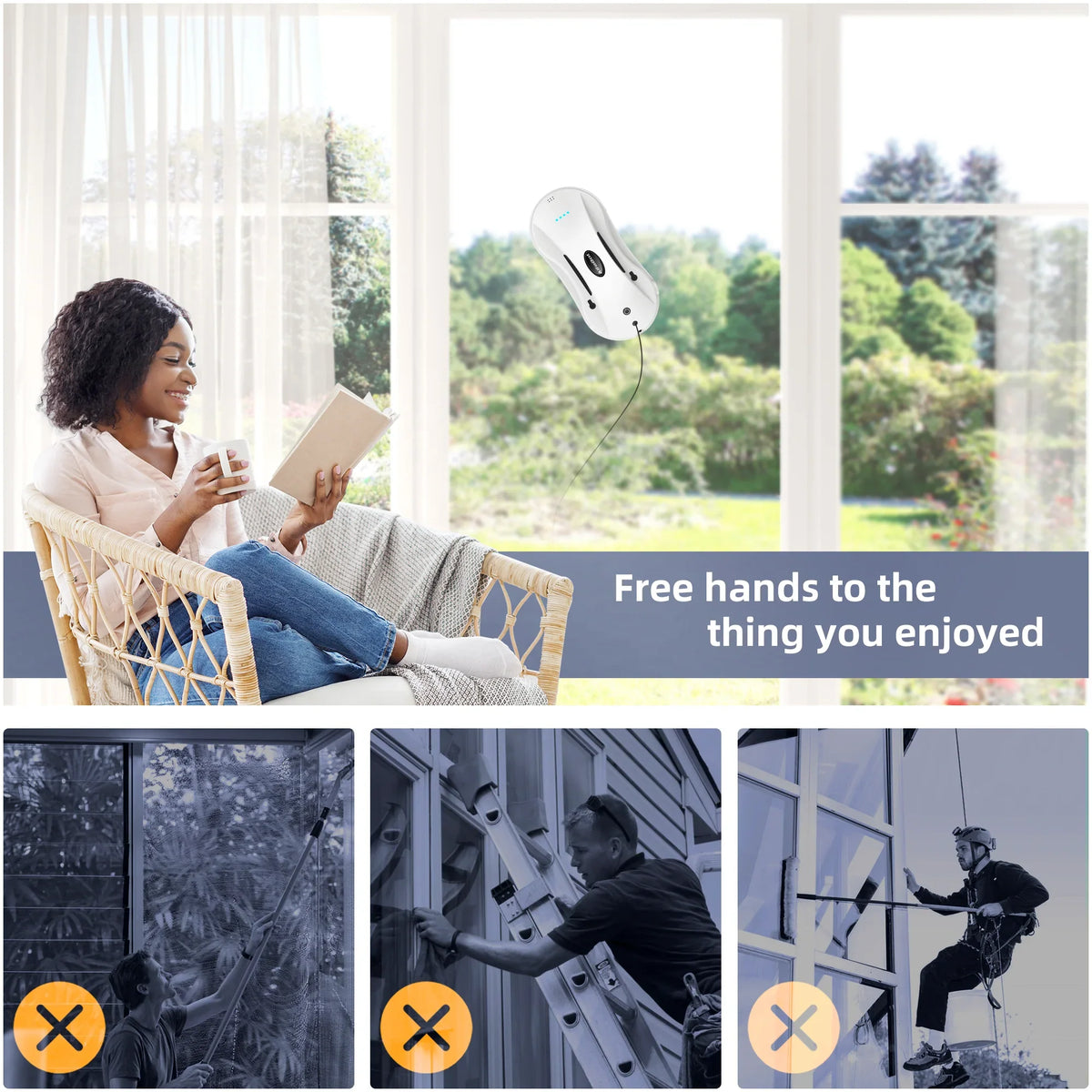 Smart Robot Window Cleaner – Dual Spray, App & Remote, 68dB