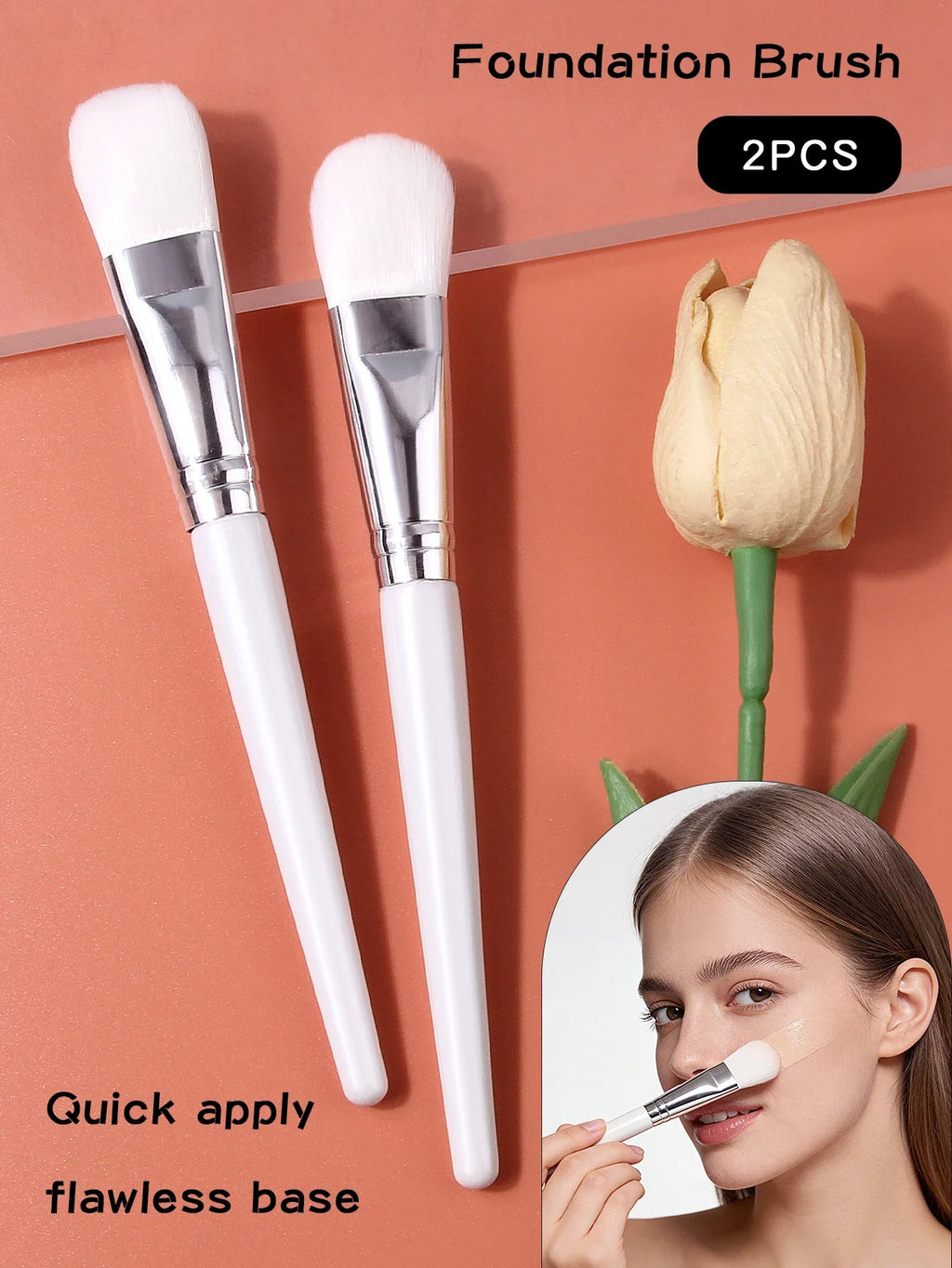 2PCS Soft Bristle Foundation Brushes – Streak-Free Face Brush Set
