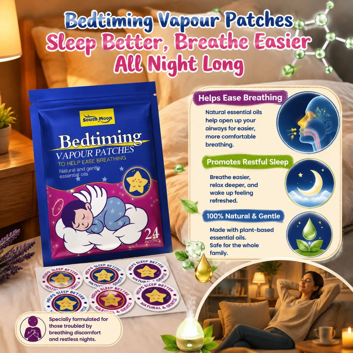 Nighttime Relaxation Patches – Essential Oil Sleep Stickers 24ct