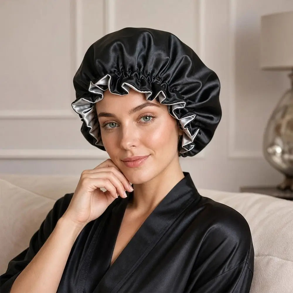 Double Layer Satin Sleep Bonnet – Reversible Lace Hair Cap