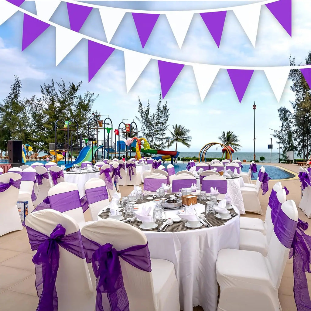 32Ft Purple & White Triangle Pennant Bunting Banner | Party Decor