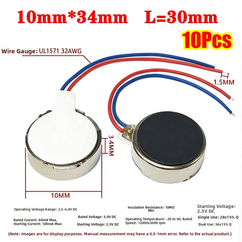 10Pcs DC 3V Micro Flat Coin Button Vibration Motors Self-Adhesive