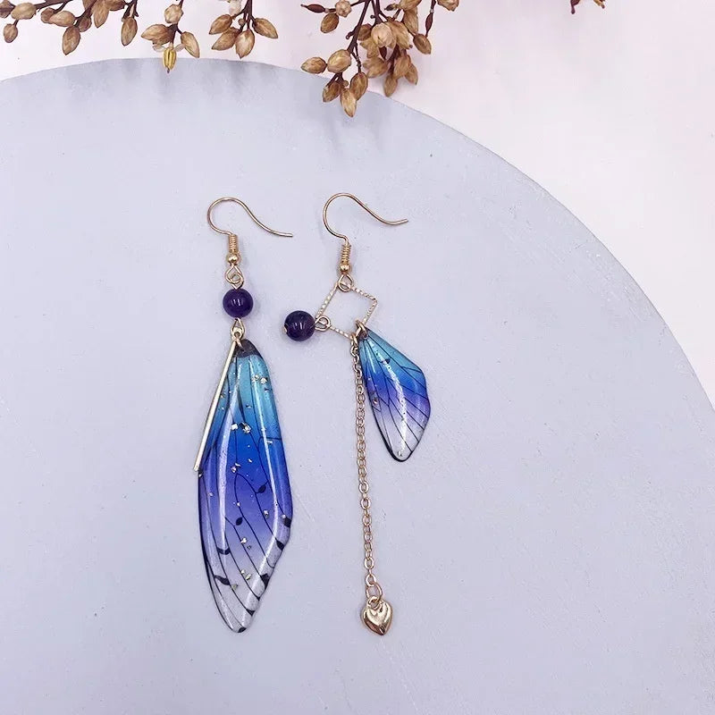 3 Pairs Fairy Butterfly Gradient Asymmetric Drop Earrings Set