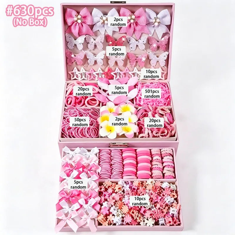 630PCS Girls Hair Accessories Set – Clips, Ties & Barrettes