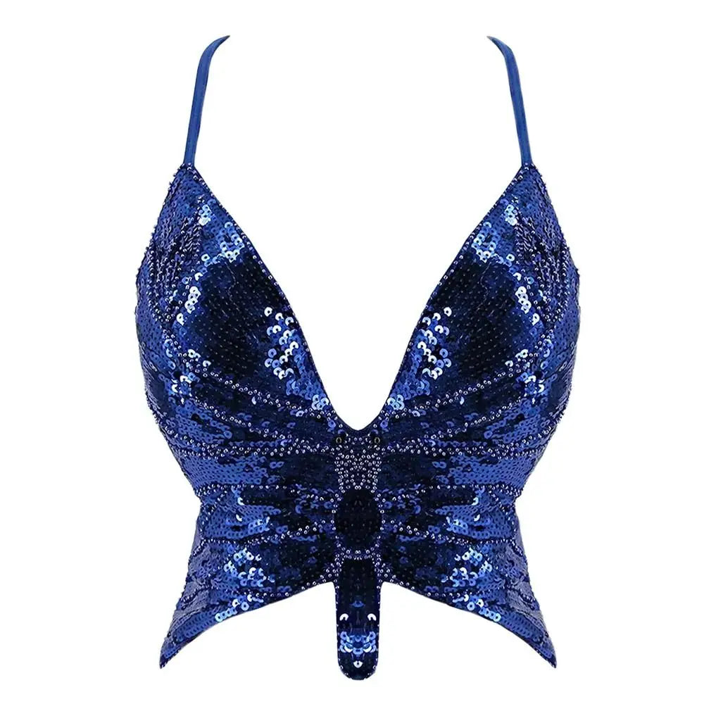 Women's Sparkly Sequin Halter Bra – Belly Dance Crop Top