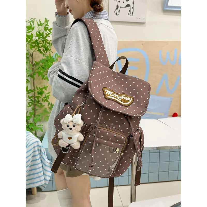 Korean Polka Dot Backpack – Large Cute School Bag for Girls