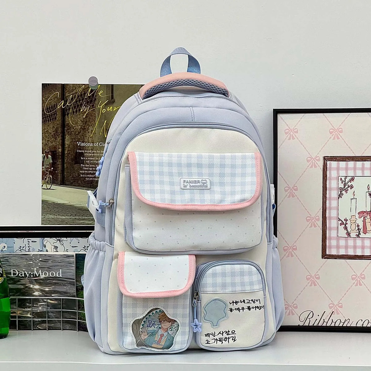 Polka Dot Plaid Girls School Backpack – Large Capacity Bag