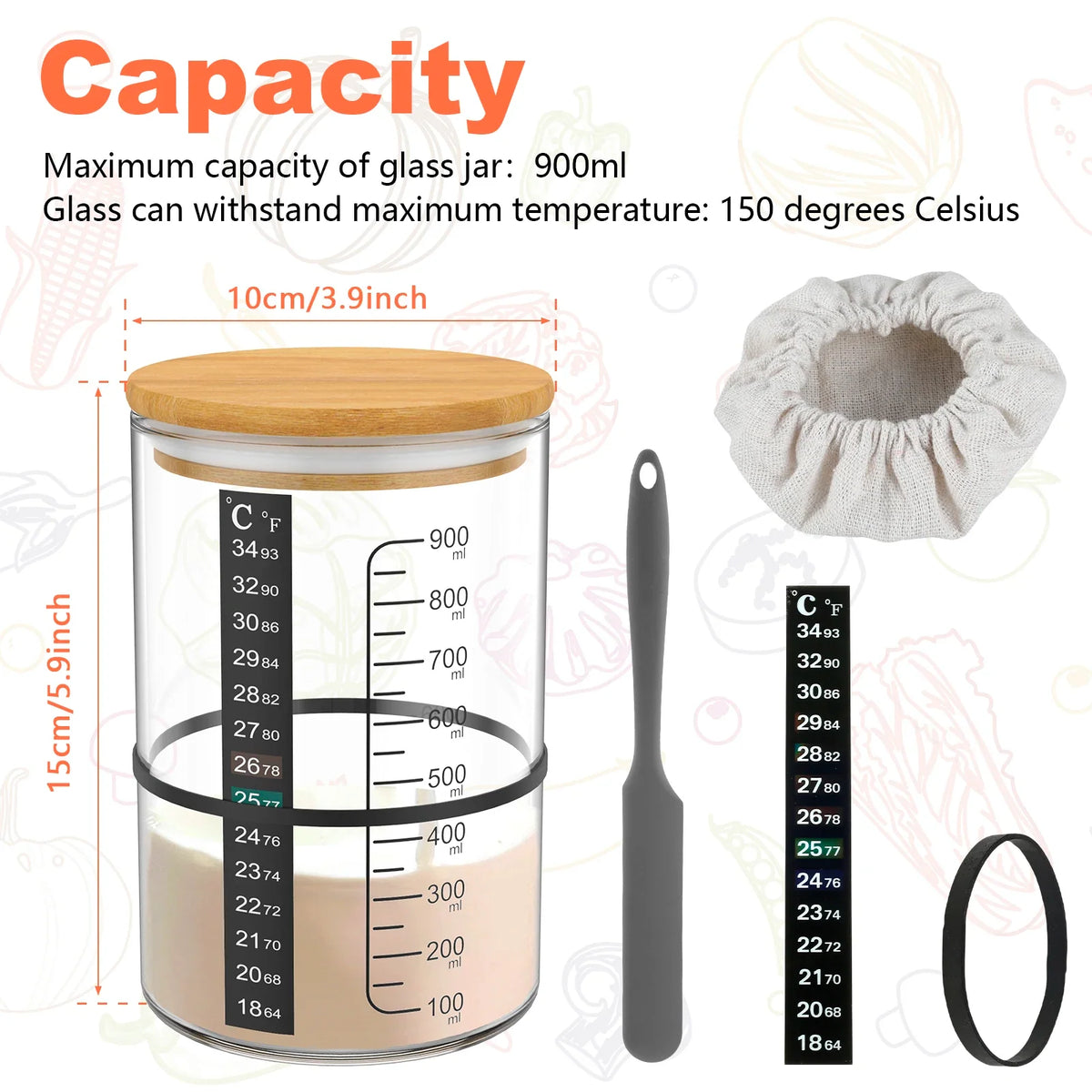Sourdough Starter Jar Kit 900ml Glass Fermentation Container