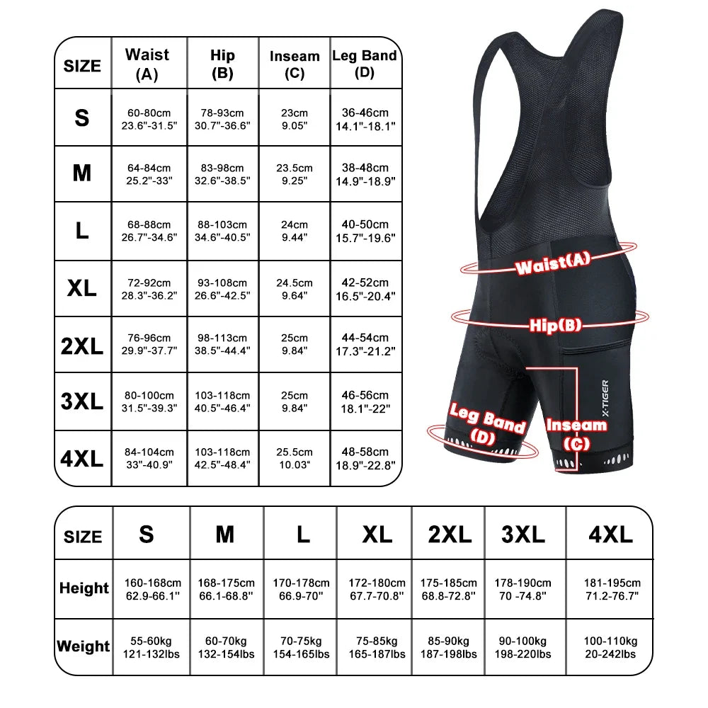 X-TIGER Men's Thermal Fleece Cycling Bib Shorts 5D Gel Pad