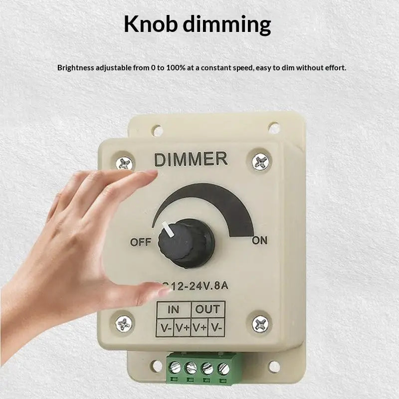 8A Rotary Knob LED Dimmer Switch DC 12V 24V – Flicker-Free