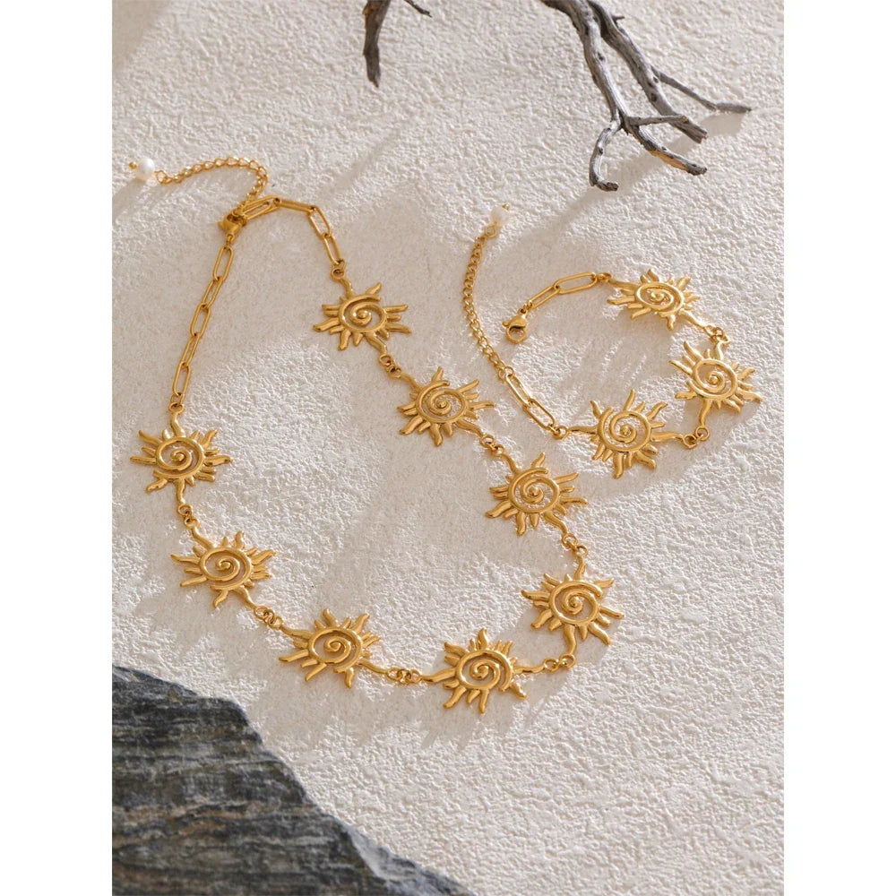 Yhpup Gold Sun Chain Necklace & Bracelet Set | Waterproof