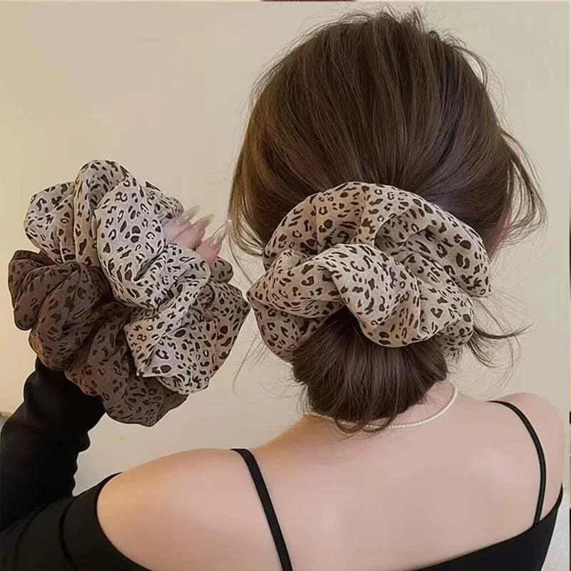 Oversized Leopard Print Scrunchies – Korean Hair Ties for Women