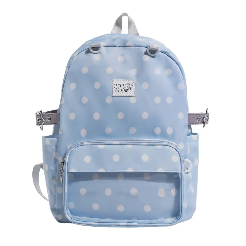 Korean Polka Dot Backpack for Girls | Large Capacity Nylon Bag
