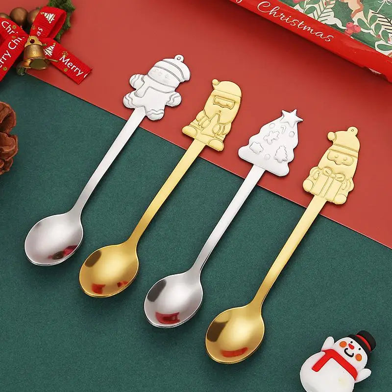 Christmas Stainless Steel Spoon Set 4Pcs – Santa Snowman Tree