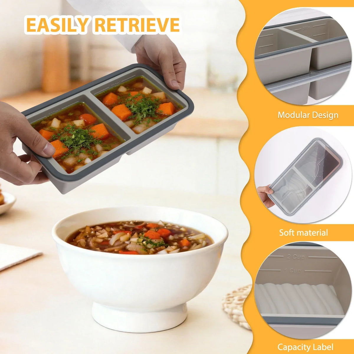 Silicone Freezer Mold with Lid – 2/4 Grid Food Tray 2-Pack