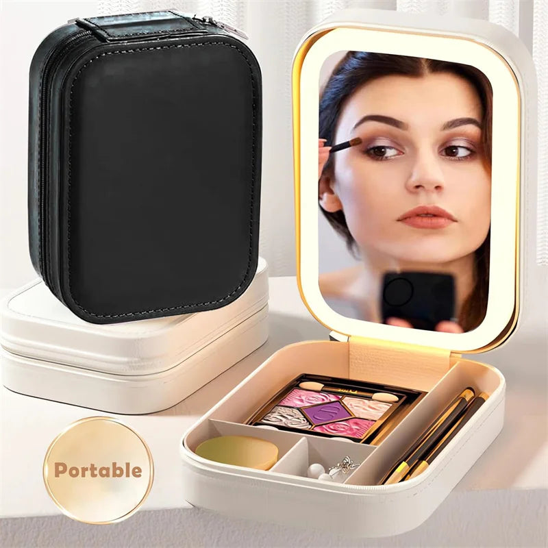 LED Makeup Storage Box with Lighted Mirror | Portable Case