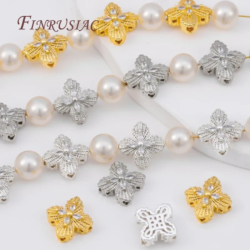 18K Gold Plated Zircon Flower Beads – DIY Jewelry Making