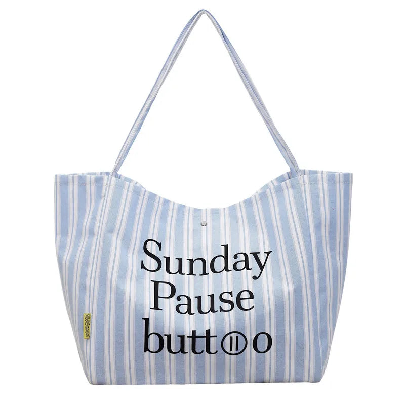 Women's Large Canvas Tote Bag – Striped Shoulder & Work Bag
