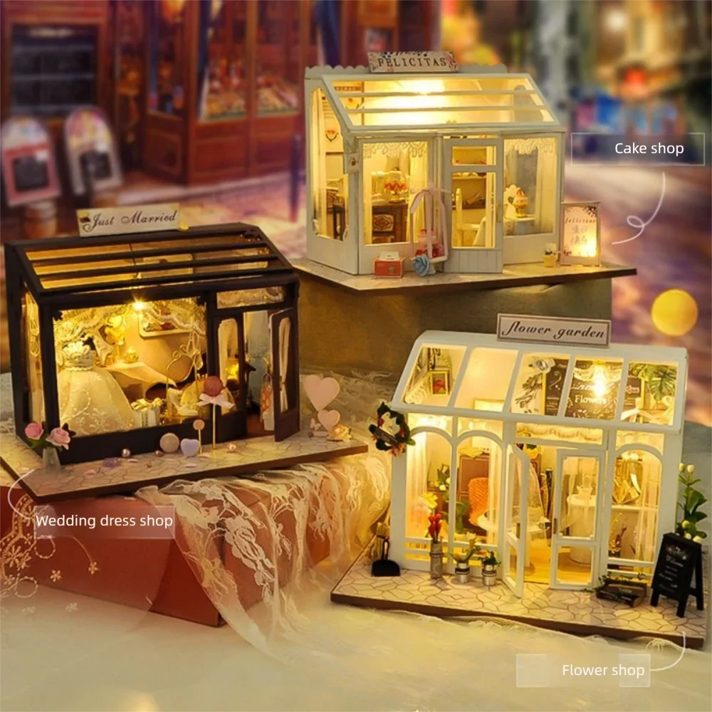 Japanese Sushi Shop Wood Miniature House DIY Kit with Lights