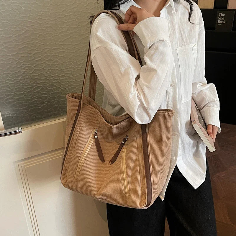 Nixie Corduroy Tote Bag – Large Women's Shoulder Commuter Bag