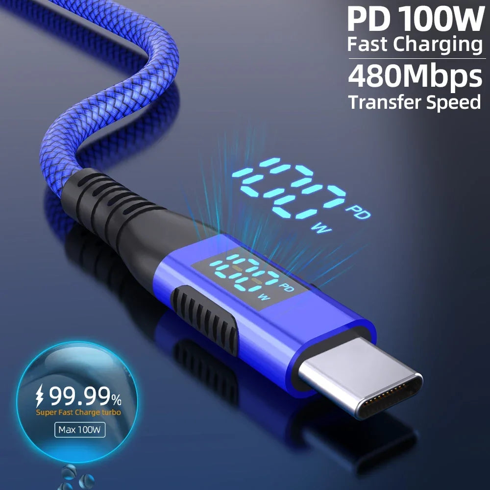 100W USB-C to USB-C Fast Charging Cable | LED Display