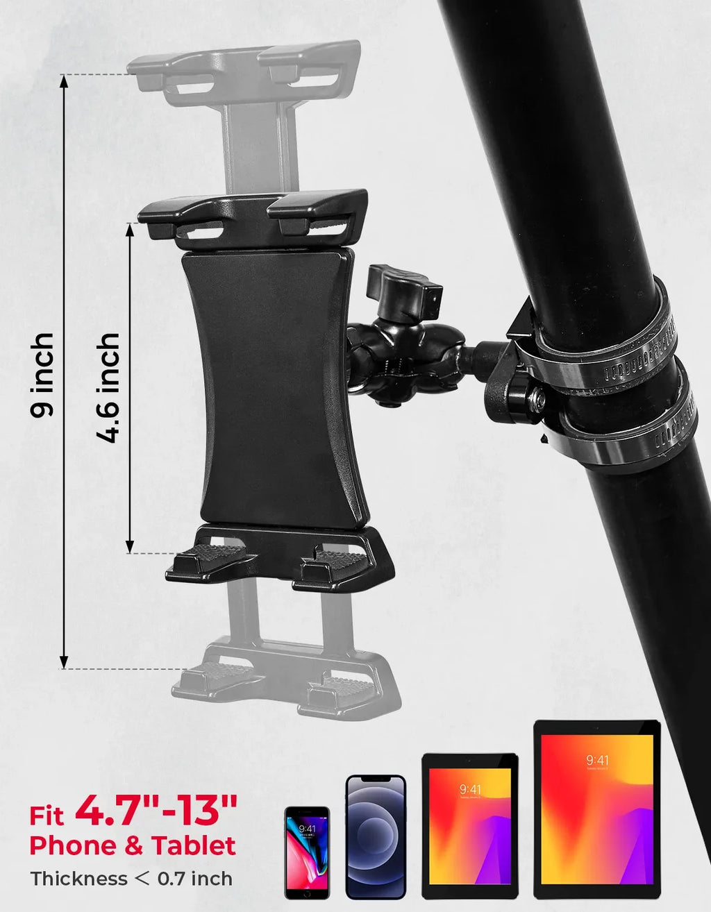 KEMIMOTO UTV ATV Phone Mount – 720° Adjustable, Fits 4.7"–13"
