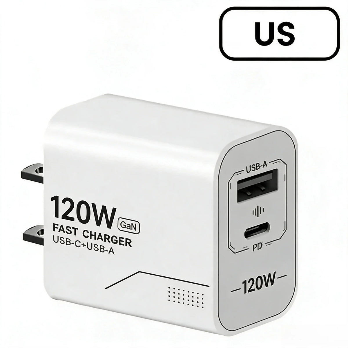 120W GaN 2-Port USB-C PD Fast Wall Charger – US & EU Plug