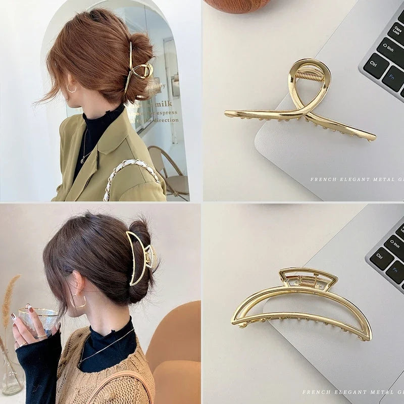 Metal Geometric Hair Claw Clips – Gold & Silver for Women
