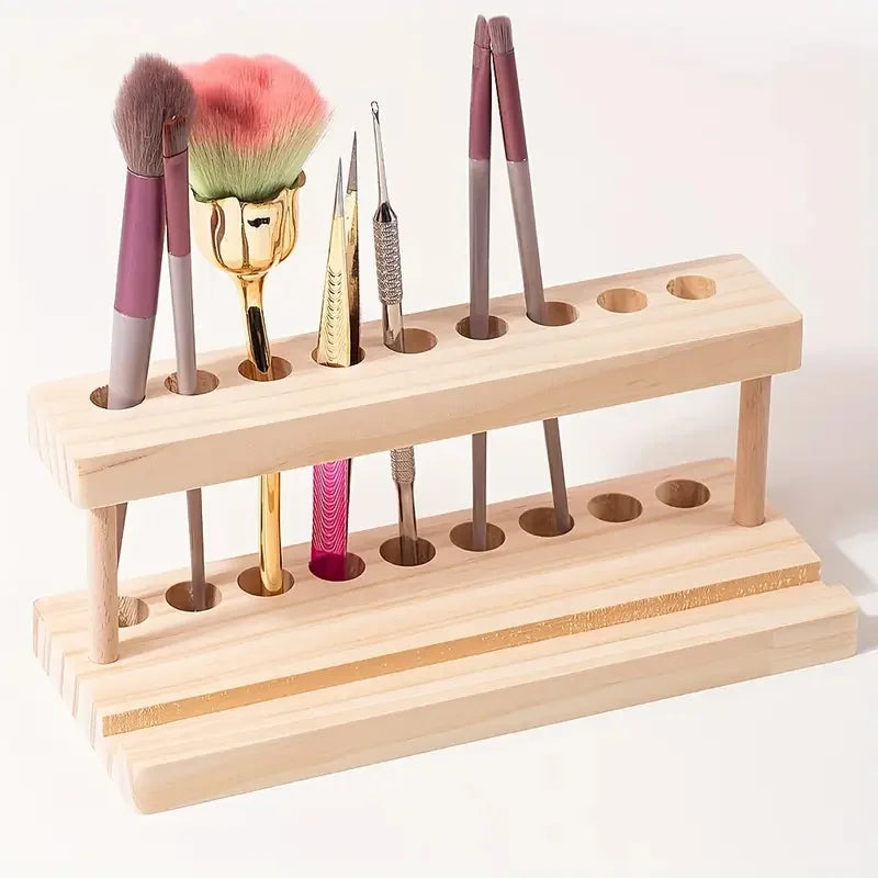 Natural Wood Makeup Brush Holder – Multi-Tiered Organizer