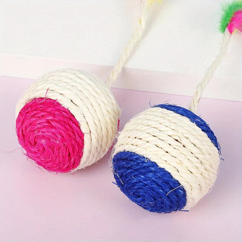 2PC Cat Sisal Feather Ball Toys – Interactive Claw Grinding Play